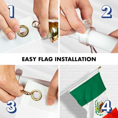 G128 Combo 5ft White Flagpole & 2.5x4ft Mexico Embroidered Double Sided 210D Polyester Flag Image 3