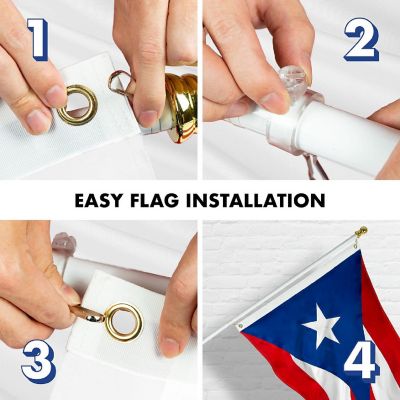 G128 Combo 5ft White Flagpole & 2.5x4ft Puerto Rico Embroidered 210D Polyester Flag Image 3