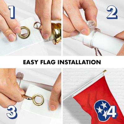 G128 Combo 5ft White Flagpole & 2.5x4ft Tennessee Embroidered 210D Polyester Flag Image 3
