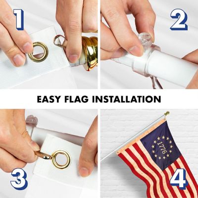 G128 Combo 5ft White Flagpole & 2x3ft Betsy Ross 1776 Circle, Tea-Stained Embroidered 420D Polyester Flag Image 3