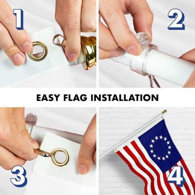 G128 Combo 5ft White Flagpole & 2x3ft Betsy Ross Embroidered 210D Polyester Flag Image 3