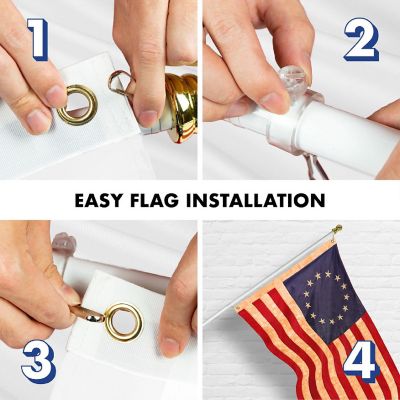 G128 Combo 5ft White Flagpole & 2x3ft Betsy Ross Tea-Stained Embroidered 420D Polyester Flag Image 3
