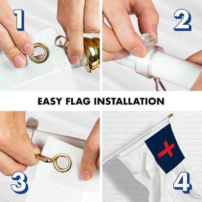 G128 Combo 5ft White Flagpole & 2x3ft Christian Printed 150D Polyester Flag Image 3