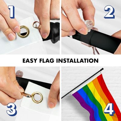 G128 Combo 6ft Black Flagpole & 3x5 Ft LGBT Rainbow Pride Printed 150D Polyester Flag Image 3