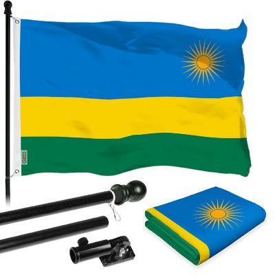 G128 Combo 6ft Black Flagpole &amp; 3x5 Ft Rwanda Printed 150D Polyester Flag Image 1