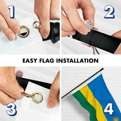G128 Combo 6ft Black Flagpole &amp; 3x5 Ft Rwanda Printed 150D Polyester Flag Image 3