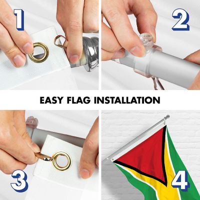 G128 Combo 6ft Silver Flagpole & 3x5 Ft Guyana Printed 150D Polyester Flag Image 3