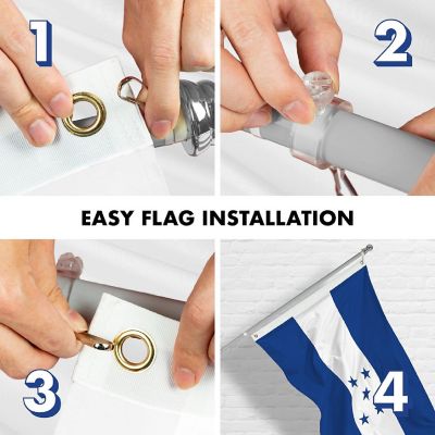 G128 Combo 6ft Silver Flagpole & 3x5 Ft Honduras Printed 150D Polyester Flag Image 3