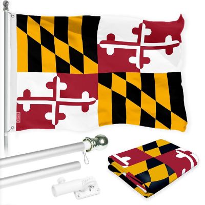 G128 Combo 6ft Silver Flagpole &amp; 3x5 Ft Maryland Printed 150D Polyester Flag Image 1