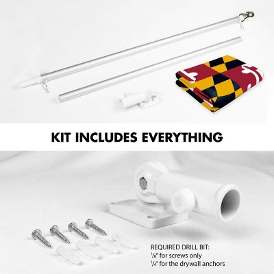 G128 Combo 6ft Silver Flagpole &amp; 3x5 Ft Maryland Printed 150D Polyester Flag Image 1
