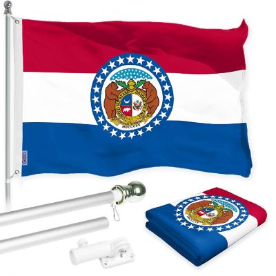 G128 Combo 6ft Silver Flagpole & 3x5 Ft Missouri Printed 150D Polyester Flag Image 1