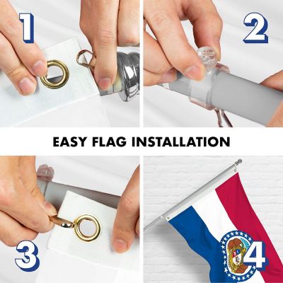 G128 Combo 6ft Silver Flagpole & 3x5 Ft Missouri Printed 150D Polyester Flag Image 3