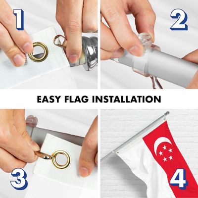 G128 Combo 6ft Silver Flagpole & 3x5 Ft Singapore Printed 150D Polyester Flag Image 3