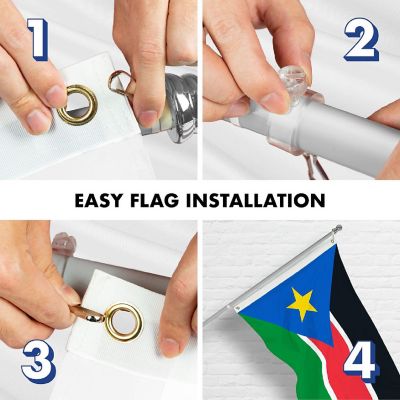 G128 Combo 6ft Silver Flagpole & 3x5 Ft South Sudan Printed 150D Polyester Flag Image 3