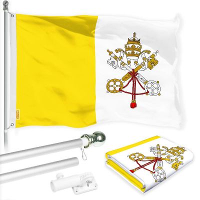 G128 Combo 6ft Silver Flagpole &amp; 3x5 Ft Vatican Printed 150D Polyester Flag Image 1