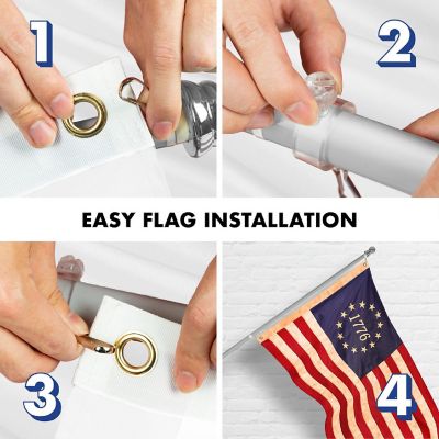 G128 Combo 6ft Silver Flagpole & 3x5ft Betsy Ross 1776 Circle, Tea-Stained Embroidered 420D Polyester Flag Image 3