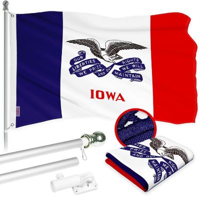 G128 Combo 6ft Silver Flagpole & 3x5ft Iowa 2019 Version Embroidered 210D Polyester Flag Image 1