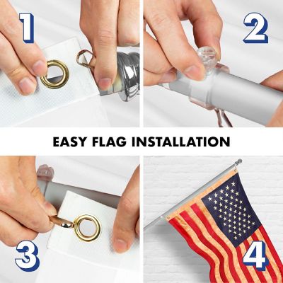 G128 Combo 6ft Silver Flagpole & 3x5ft USA Tea-Stained Embroidered 420D Polyester Flag Image 3