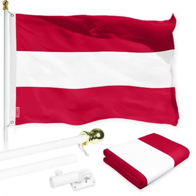 G128 Combo 6Ft White Flagpole &amp; 3X5 Ft Austria Printed 150D Polyester Flag Image 1