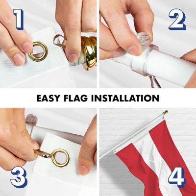 G128 Combo 6Ft White Flagpole &amp; 3X5 Ft Austria Printed 150D Polyester Flag Image 3