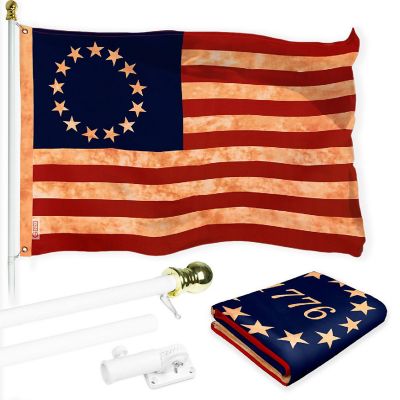 G128 Combo 6ft White Flagpole & 3x5 Ft Betsy Ross Tea Stained Printed 300D Polyester Flag Image 1