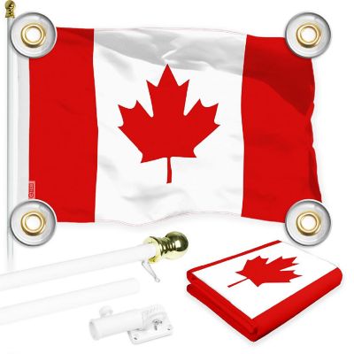 G128 Combo 6Ft White Flagpole &amp; 3X5 Ft Canada 4Bg Printed 150D Polyester Flag Image 1