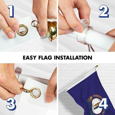 G128 Combo 6ft White Flagpole & 3x5 Ft Kentucky Printed 150D Polyester Flag Image 3