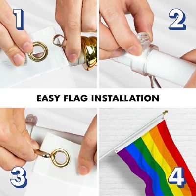 G128 Combo 6ft White Flagpole & 3x5 Ft LGBT Rainbow Pride Printed 150D Polyester Flag Image 3