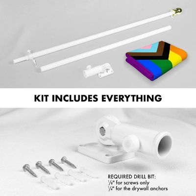 G128 Combo 6ft White Flagpole &amp; 3x5 Ft LGBT Rainbow Pride Progress Printed 150D Polyester Flag Image 1