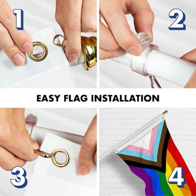 G128 Combo 6ft White Flagpole & 3x5 Ft LGBT Rainbow Pride Progress Printed 150D Polyester Flag Image 3