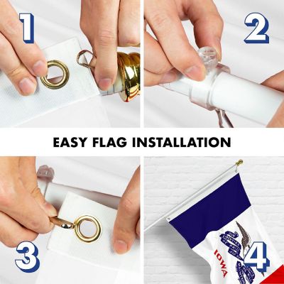 G128 Combo 6ft White Flagpole & 3x5ft Iowa 2019 Version Embroidered 210D Polyester Flag Image 3