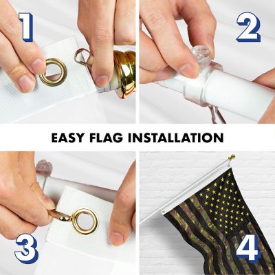 G128 Combo 6ft White Flagpole & 3x5ft US Camouflage Embroidered 210D Polyester Flag Image 3