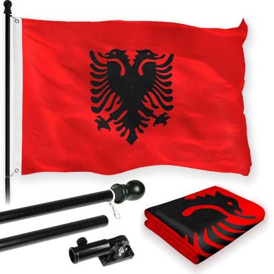 G128 - Combo Pack: 6 Feet Tangle Free Spinning Flagpole (Black) Albania Flag 3x5 ft Printed 150D Brass Grommets (Flag Included) Aluminum Flag Pole Image 1