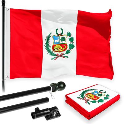 G128 - Combo Pack: 6 Feet Tangle Free Spinning Flagpole (Black) Peru Peruvian Flag 3x5 ft Printed 150D Brass Grommets (Flag Included) Aluminum Flag Pole Image 1