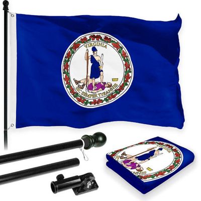 G128 - Combo Pack: 6 Feet Tangle Free Spinning Flagpole (Black) Virginia VA State Flag 3x5 ft Printed 150D Brass Grommets (Flag Included) Aluminum Flag Pole Image 1