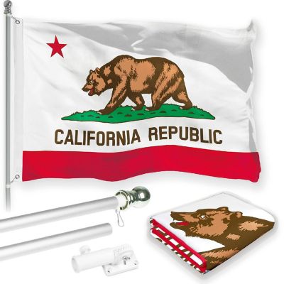 G128 - Combo Pack: 6 Feet Tangle Free Spinning Flagpole (Silver) California CA State Flag 3x5 ft Printed 150D Brass Grommets (Flag Included) Aluminum Flag Pole Image 1