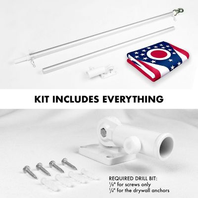 G128 - Combo Pack: 6 Feet Tangle Free Spinning Flagpole (Silver) Ohio OH State Flag 3x5 ft Printed 150D Brass Grommets (Flag Included) Aluminum Flag Pole Image 1