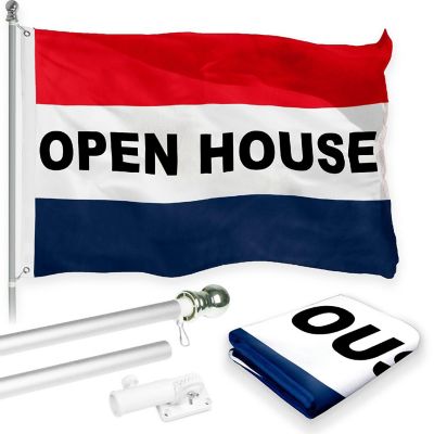G128 - Combo Pack: 6 Feet Tangle Free Spinning Flagpole (Silver) Open House Flag 3x5 ft Printed 150D Brass Grommets (Flag Included) Aluminum Flag Pole Image 1