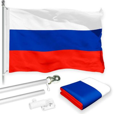 G128 - Combo Pack: 6 Feet Tangle Free Spinning Flagpole (Silver) Russia Russian Flag 3x5 ft Printed 150D Brass Grommets (Flag Included) Aluminum Flag Pole Image 1