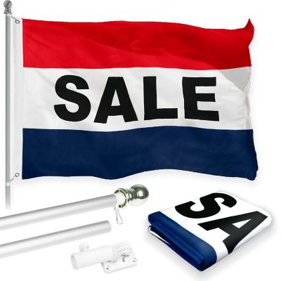 G128 - Combo Pack: 6 Feet Tangle Free Spinning Flagpole (Silver) Sale Flag 3x5 ft Printed 150D Brass Grommets (Flag Included) Aluminum Flag Pole Image 1