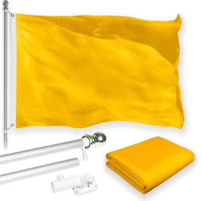 G128 - Combo Pack: 6 Feet Tangle Free Spinning Flagpole (Silver) Solid Golden Yellow Flag 3x5 ft Printed 150D Brass Grommets (Flag Included) Aluminum Flag Pole Image 1