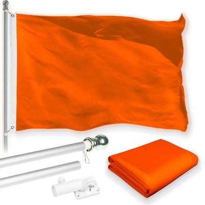 G128 - Combo Pack: 6 Feet Tangle Free Spinning Flagpole (Silver) Solid Orange Flag 3x5 ft Printed 150D Brass Grommets (Flag Included) Aluminum Flag Pole Image 1