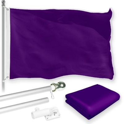 G128 - Combo Pack: 6 Feet Tangle Free Spinning Flagpole (Silver) Solid Purple Flag 3x5 ft Printed 150D Brass Grommets (Flag Included) Aluminum Flag Pole Image 1