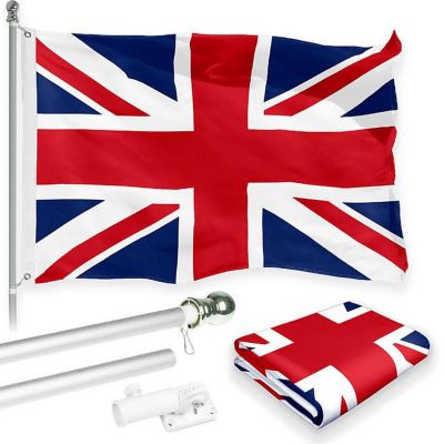 G128 - Combo Pack: 6 Feet Tangle Free Spinning Flagpole (Silver) UK United Kingdom Flag 3x5 ft Printed 150D Brass Grommets (Flag Included) Aluminum Flag Pole Image 1