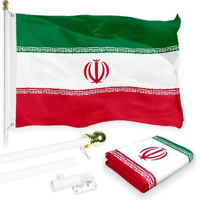 G128 - Combo Pack: 6 Feet Tangle Free Spinning Flagpole (White) Iran Iranian Flag 3x5 ft Printed 150D Brass Grommets (Flag Included) Aluminum Flag Pole Image 1