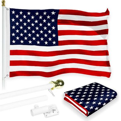 G128 - Combo Pack: 6 Feet Tangle Free Spinning Flagpole (White) USA American Flag 3x5 ft Printed 150D Brass Grommets (Flag Included) Aluminum Flag Pole Image 1