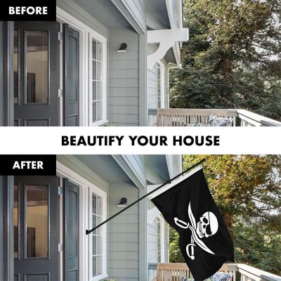G128 - Combo Pack: Flag Pole 6 FT Black Tangle Free and Pirate Jolly Roger Swords Flag 3x5ft 150D Printed Polyester Image 2