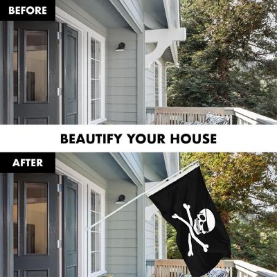 G128 - Combo Pack: Flag Pole 6 FT White Tangle Free and Pirate Jolly Roger Bones Flag 3x5ft 150D Printed Polyester Image 2