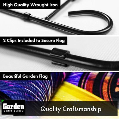 G128 - Combo Pack: Garden Flag Stand Black 36x16IN and Garden Flag Happy New Year Fireworks and Champagne 12x18IN Image 2