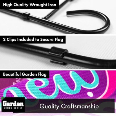 G128 - Combo Pack: Garden Flag Stand Black 36x16IN and Garden Flag Happy New Year Midnight Clock 12x18IN Image 2